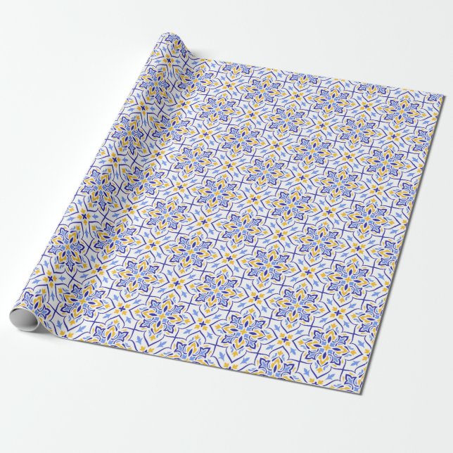 Regal Symphony Blue and Gold Luxury Mediterranean Presentpapper (Utrullad)