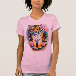 Regal Tiger Cub in Pink Floral Garden Graphic  T Shirt