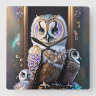 Regal uggla i pastelllavender fyrkantig klocka