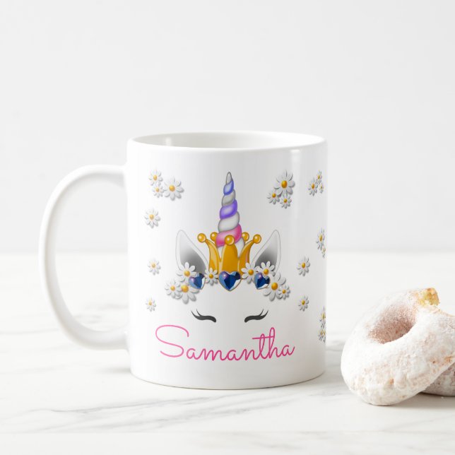 Regal Unicorn Princess Krona Rhinestones & Daisys Kaffemugg (Med munk)