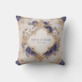 Regal Victorian Blue och Guld Blommigt Elegance Kudde
