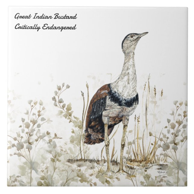 RegalHand-Payed Indian Bustard Bird Kakelplatta (Framsidan)