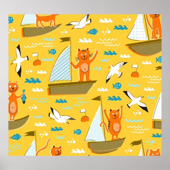 Regatta Cats: Nursery Animal Vintage Poster (Framsidan)