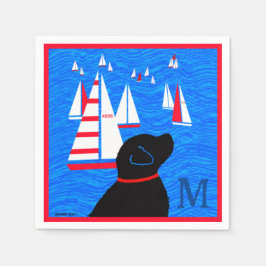 Regatta Day Black Hund Cocktail Napkins Monogram Pappersservett