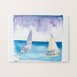 Regatta med segelbåtar i färsk karibieflyg pussel