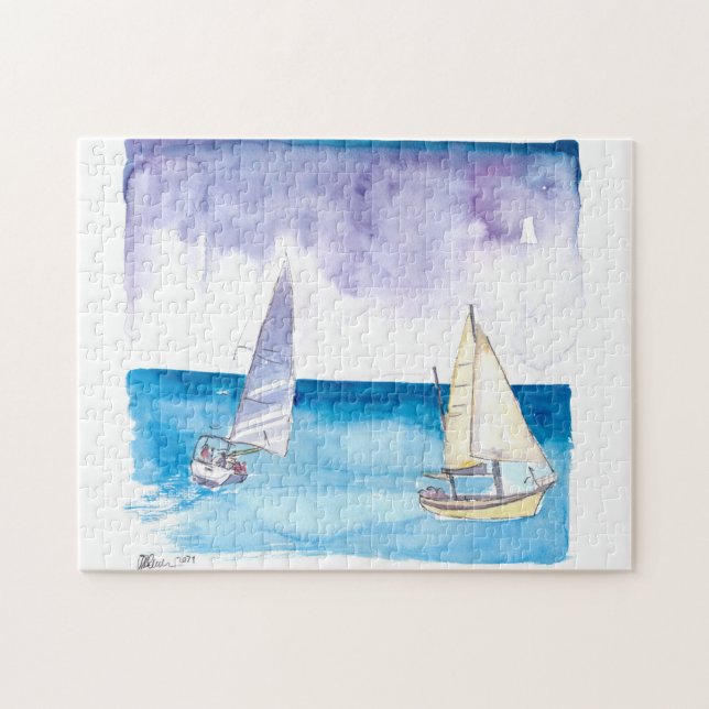 Regatta med segelbåtar i färsk karibieflyg pussel (Horisontell)