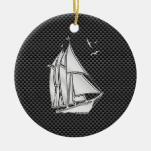 Regatta Sailboat på Carbon Fiber Stil Julgransprydnad Keramik