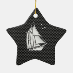 Regatta Sailboat på Carbon Fiber Stil Julgransprydnad Keramik