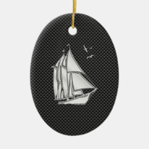 Regatta Sailboat på Carbon Fiber Stil Julgransprydnad Keramik