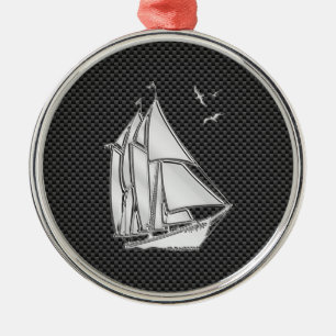 Regatta Sailboat på Carbon Fiber Stil Julgransprydnad Metall