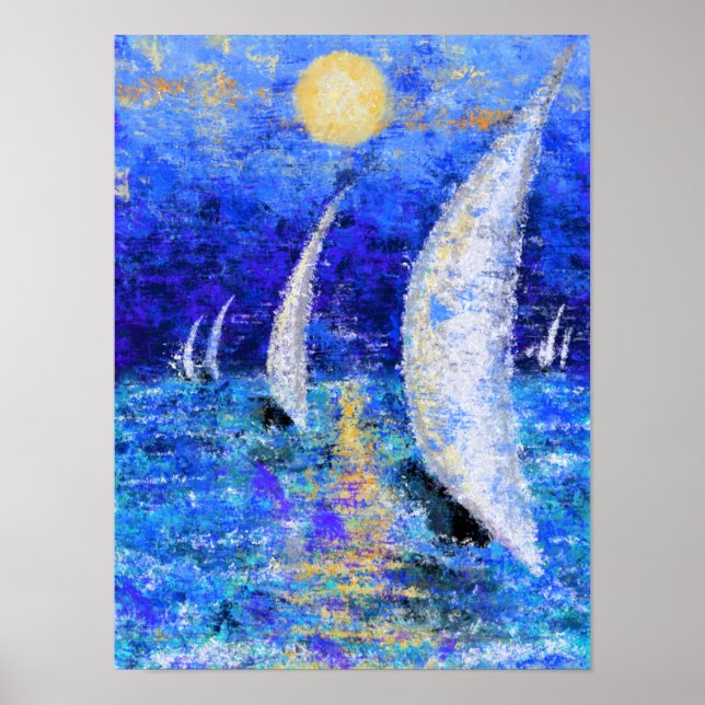 Regatta Segling - Abstrakt Konst Originalmålning  Poster (Framsidan)