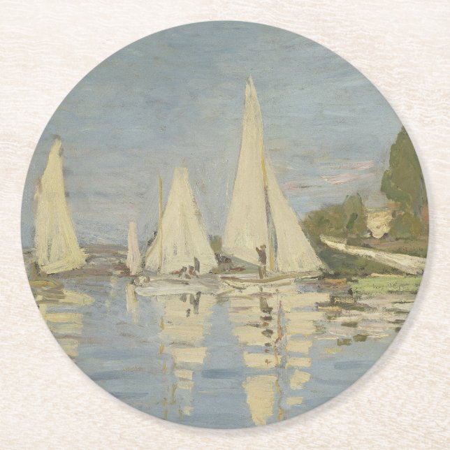 Regattas at Argenteuil, OIl Painting, Claude Monet Underlägg Papper Rund (Framsidan)