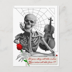 Regel Breaking Skeleton med Ro och Violin. Vykort
