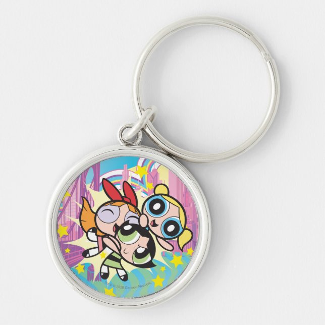 Regel för Powerpuff Girls Rund Silverfärgad Nyckelring (Framsidan)