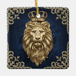 Regel Lejon design - marinblå lyx och Guld-lyx Julgransprydnad Keramik