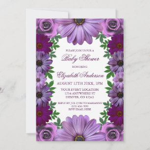 Regel Lila Blommigt Baby Shower Inbjudningar