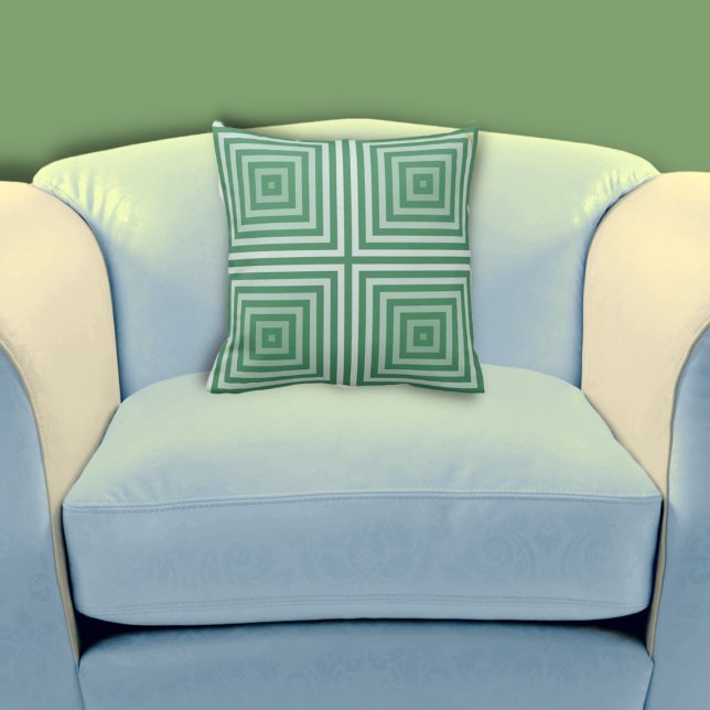 Regelbunden geometrisk Grönt kapslad ruta Mönster Kudde (Regular Geometric Green Nested Box Pattern Throw Pillow, Living Room)