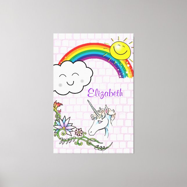 Regelbundet Kanvastryck Rainbow Unicorn (Framsida)
