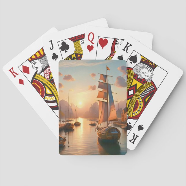 Regelbundna spelkort med färgstark solnedgång (Baksidan)