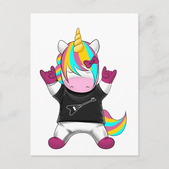 Regenbogen Einhorn Rocker Vykort (Framsida)