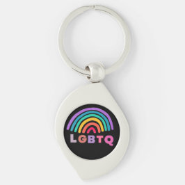 Regenbogen gemalt mit Schrift LGBTQ Swirl Silverfärgad Nyckelring