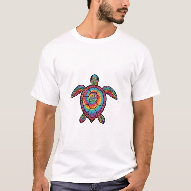 Regenbogen-Schildkröte Im Batik-Look T Shirt (Framsida)