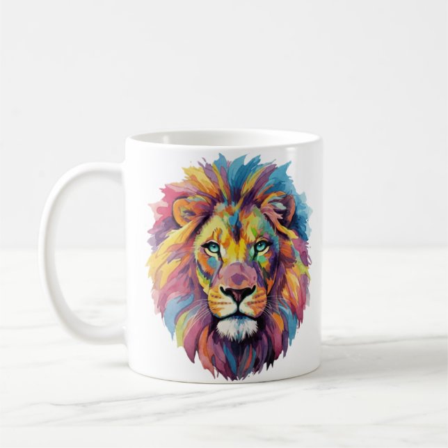 Regenbogen Wolf Aquarell Portrait Kaffemugg (Vänster)