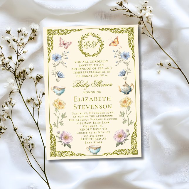 Regency A Baby Is Brewing Tea Party Baby Shower Inbjudningar (Skapare uppladdad)