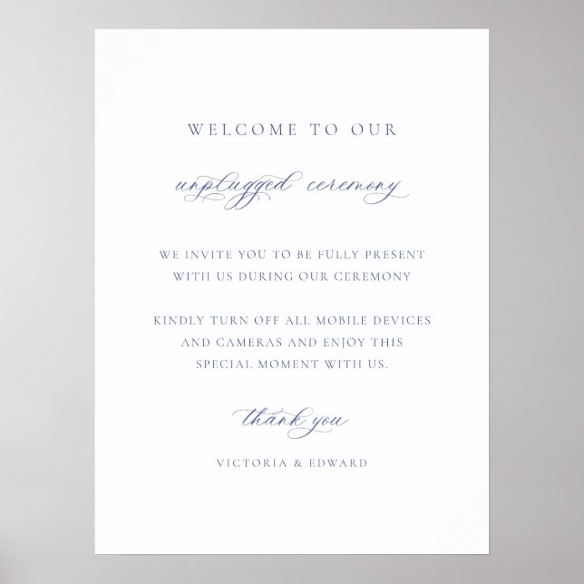 Regency Blå Avstängd Ceremoni Bröllopsskylt Poster (Framsidan)