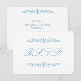 Regency Blå & Vit RSVP OSA Kort