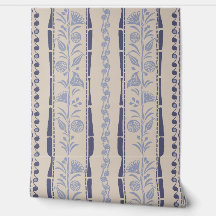 Regency blommiga ränder - Marinblå - Kräm