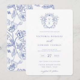 Regency Blue Crest Monogram Inbjudan