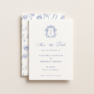 Regency Blue Monogram-krönings-Hustru Spara Datumet