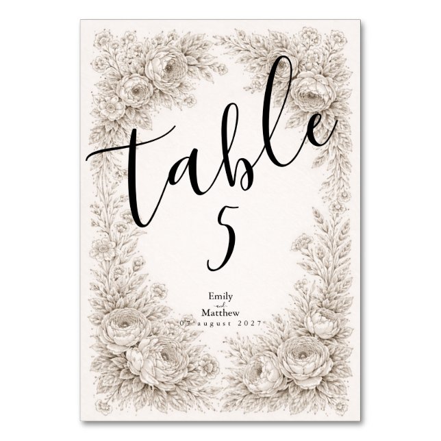 Regency Botanical Engraving Wedding Bordsnummer (Framsidan)