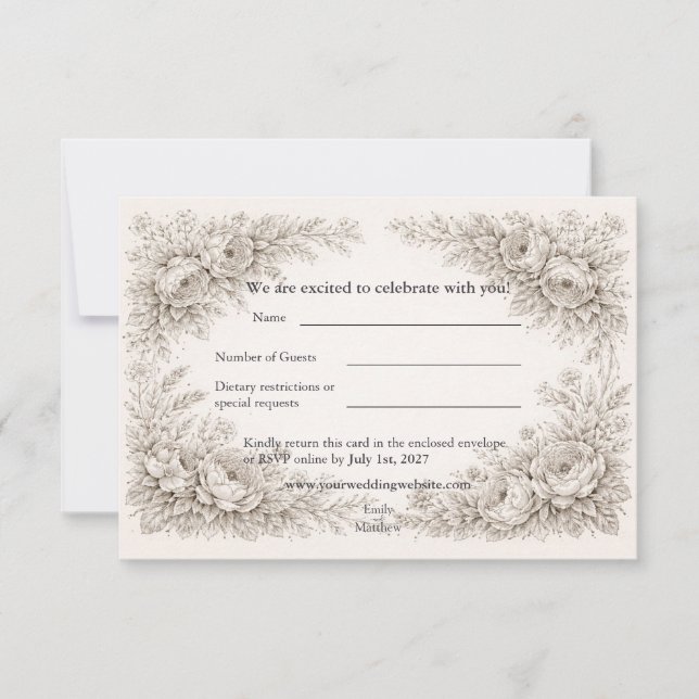 Regency Botanical Engraving Wedding Tack Kort (Framsida)