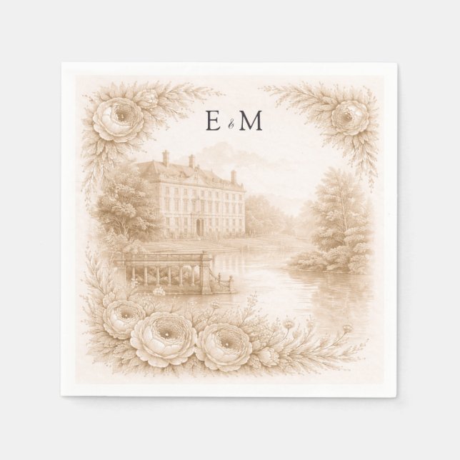 Regency Botanisk Gravyr Bröllop  Pappersservett (Framsidan)