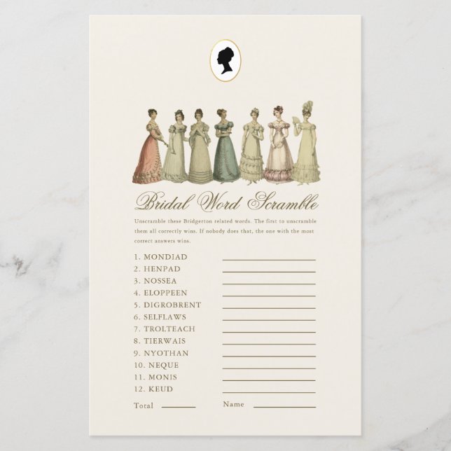 Regency-damer Ordsallad Bröllopsduschspel (Framsida)