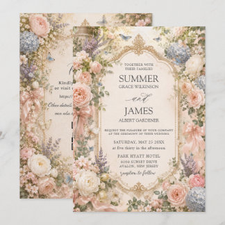 Regency engelsk blomsterträdgård bröllop QR RSVP Inbjudningar