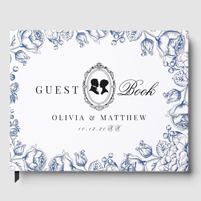Regency Era Blå Blommig Bröllop Gästböcker (Framsida)