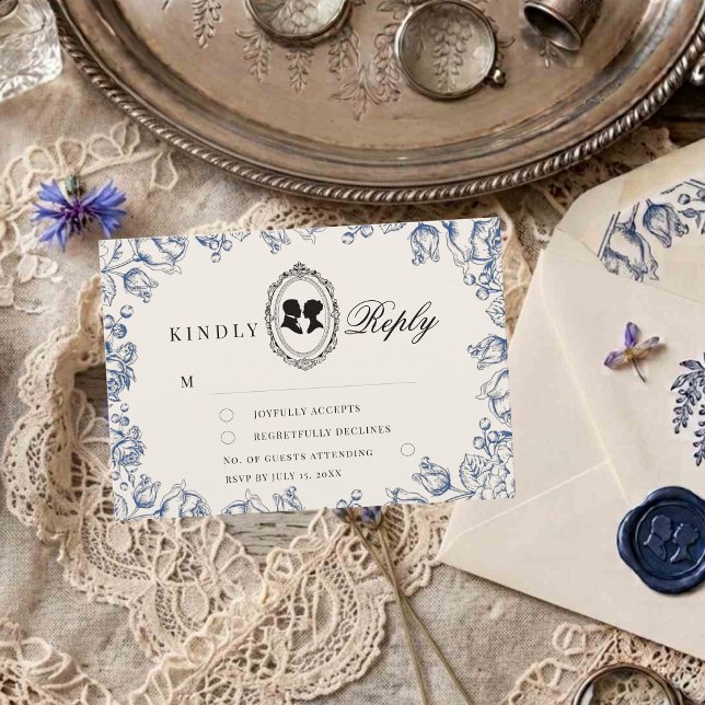Regency Era Blå Blommig Bröllop OSA Kort (Skapare uppladdad)
