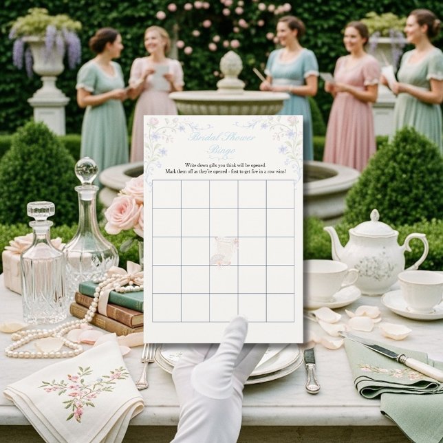 Regency-era Blommig Bröllopsdusch Bingo-spel Inbjudningar (Regegcy Era Floral Bridal Shower Bingo game)