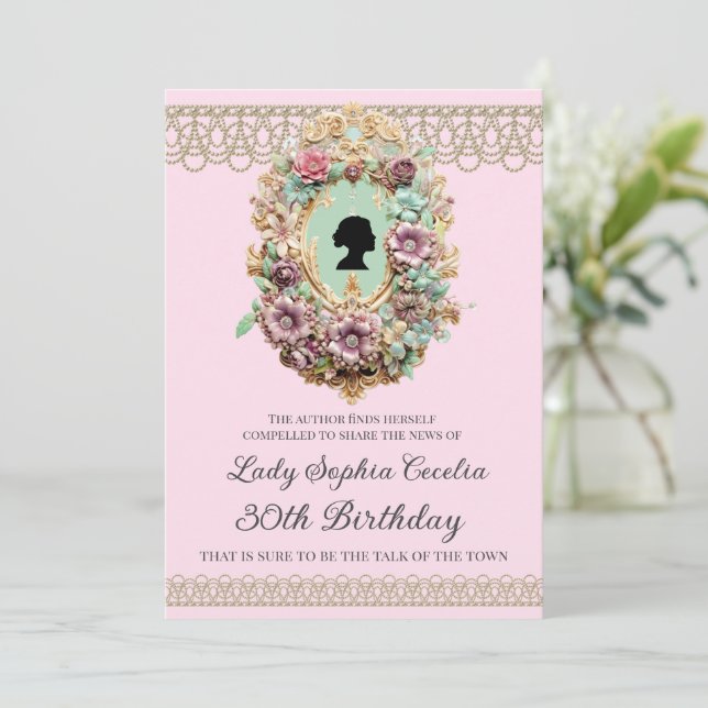 Regency Era Blommig Födelsedagsinbjudan Inbjudningar (Stående Fram)