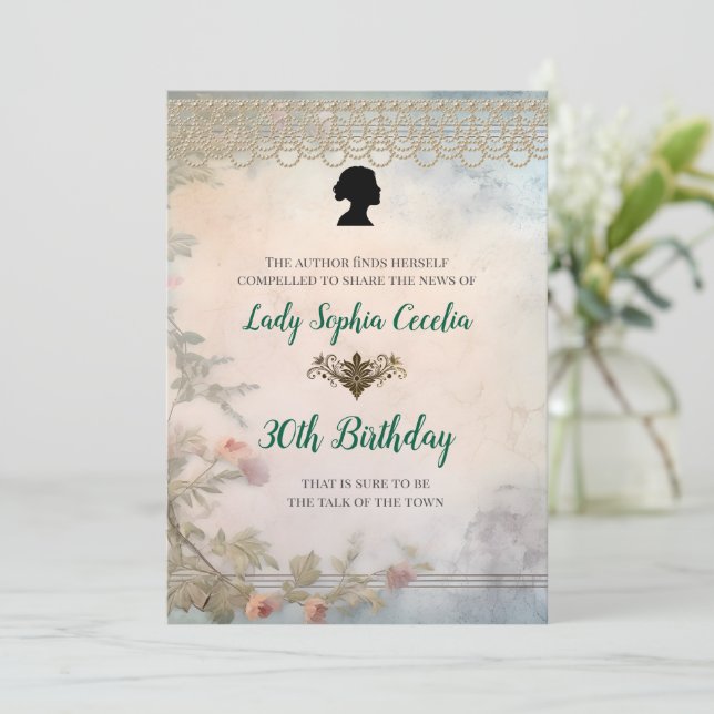 Regency Era Mjuk Blommig Födelsedagsinbjudan Inbjudningar (Stående Fram)