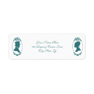 Regency Era Par Cameo Silhuett Teal Romantik Returadress Etikett