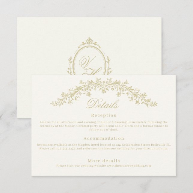 Regency Era Wedding Elegant Heirloom Details Tilläggskort (Fram/baksida)