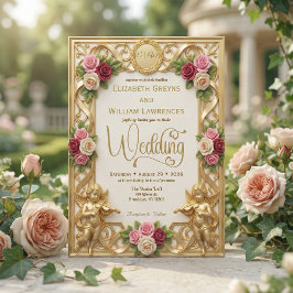 Regency-erans trädgårds-kerub monogram bröllop inbjudningar