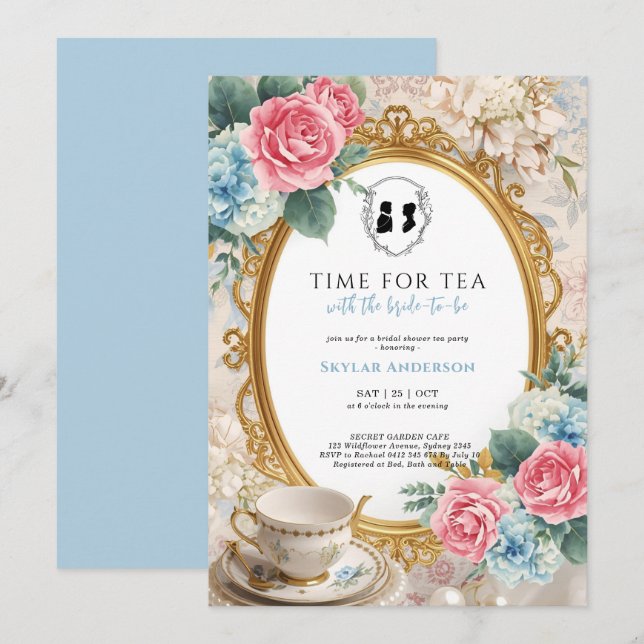 Regency Floral Tea Party bridal shower  Inbjudningar (Fram/baksida)