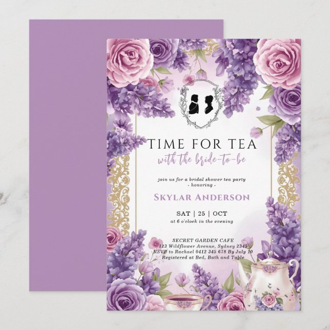 Regency Floral Tea Party bridal shower  Inbjudningar (Fram/baksida)