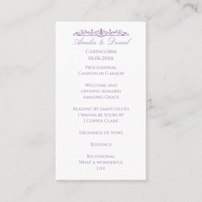 Regency Purple bröllopsceremoni-program Tilläggskort (Framsida)