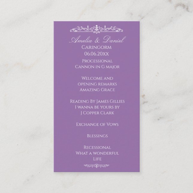 Regency Purple bröllopsprogram Tilläggskort (Framsida)